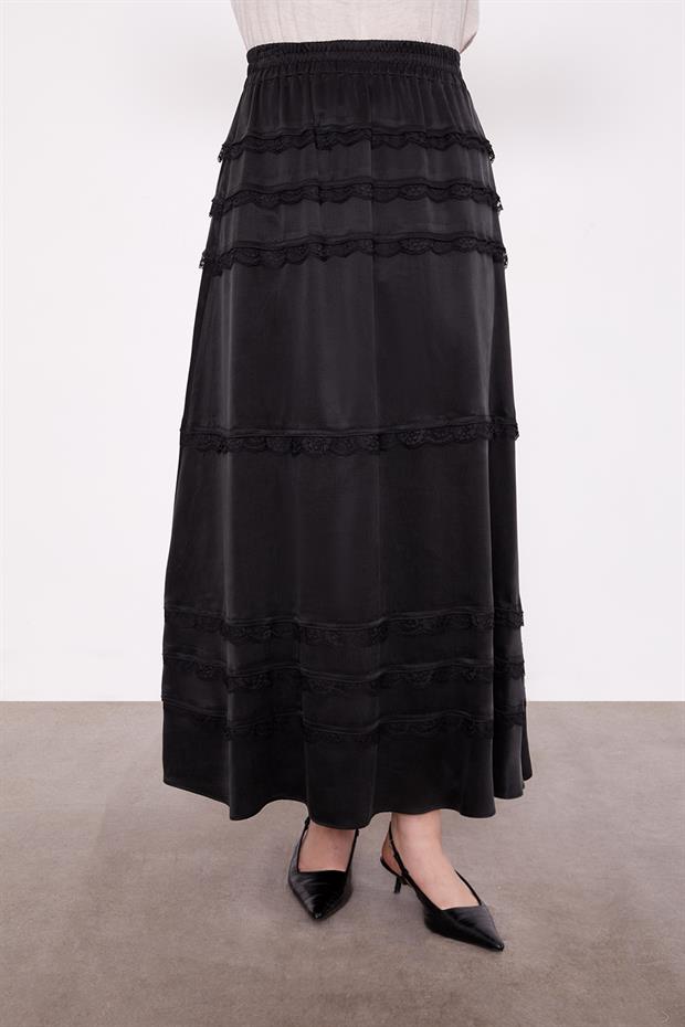 Siyah Dantel Şeritli Cupra Etek Takım