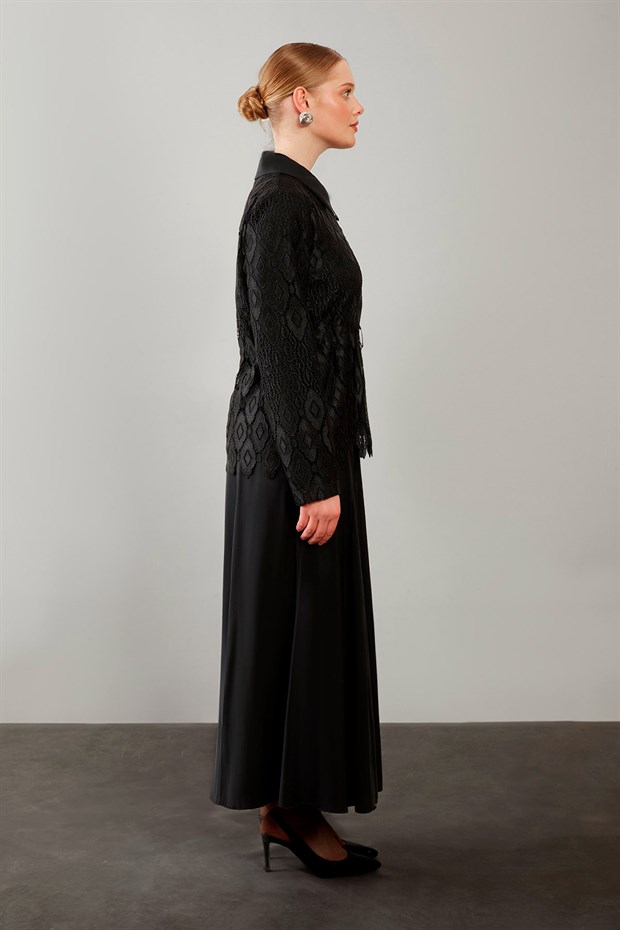 Siyah Dantelli Fermuar Detay Etek Takım