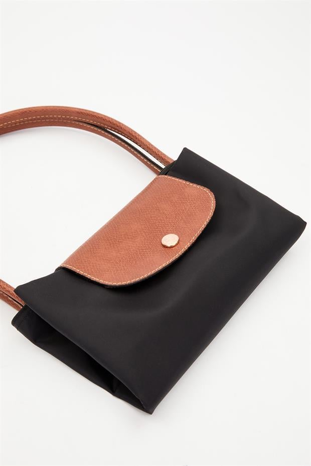Siyah Deri Askılı Tote Omuz Çantası