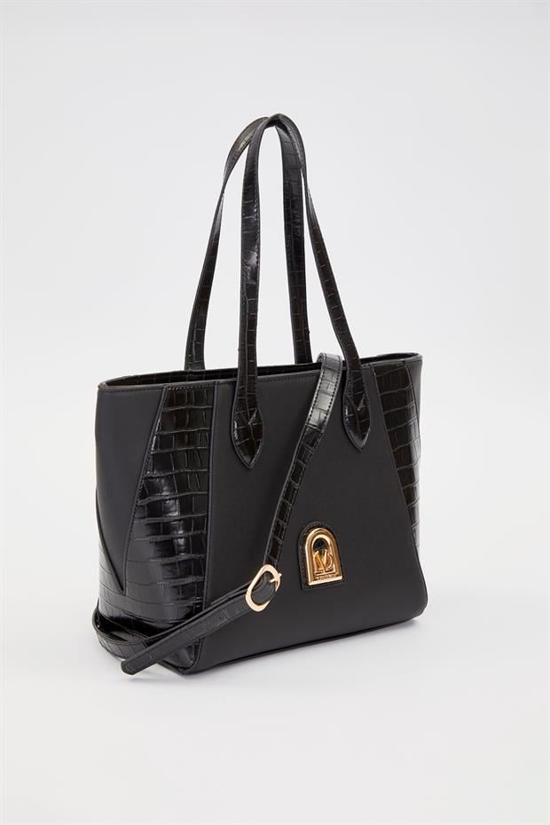 Siyah Deri Detay Omuz Çantası