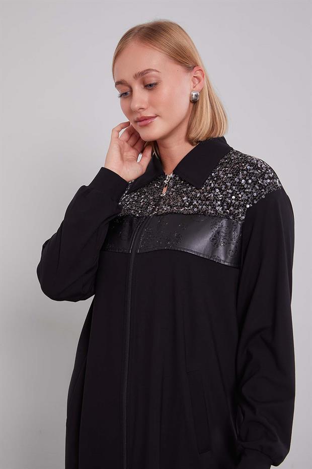 Siyah Deri Şerit Detaylı İkili Takım