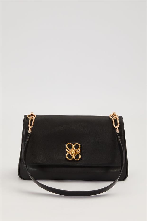 Siyah Desen Tokalı Omuz Çantası