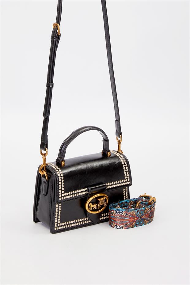 Siyah Desenli Askı Detay Omuz Çantası