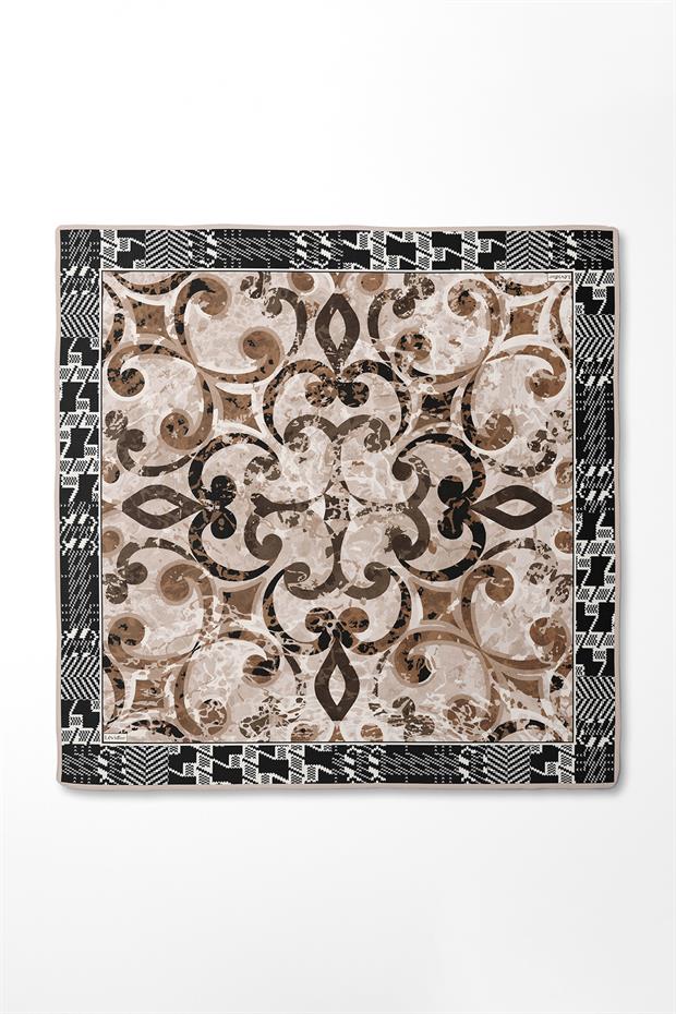 Siyah Desenli Twill İpek Eşerp