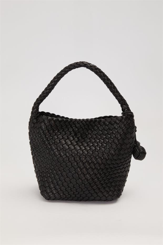 Siyah Dikdörtgen Form Örgü Model El Çantası