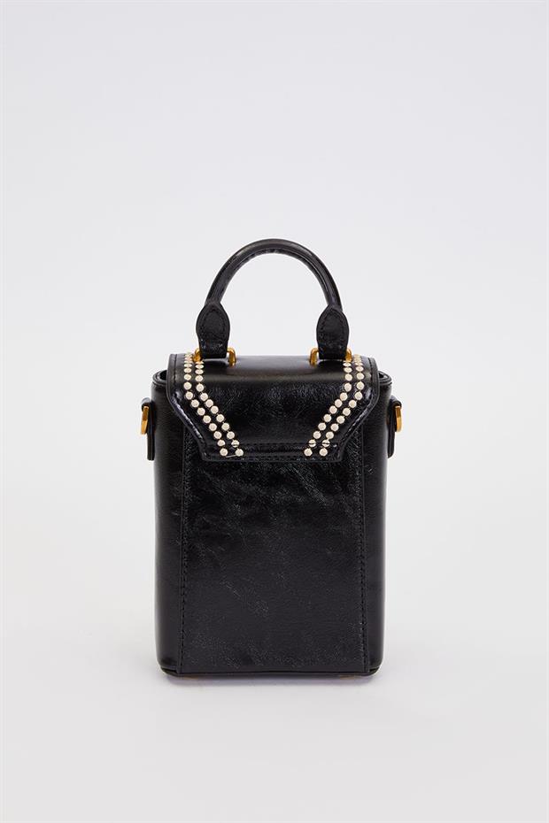 Siyah Dikdörtgen Formlu Dikişli El Çantası