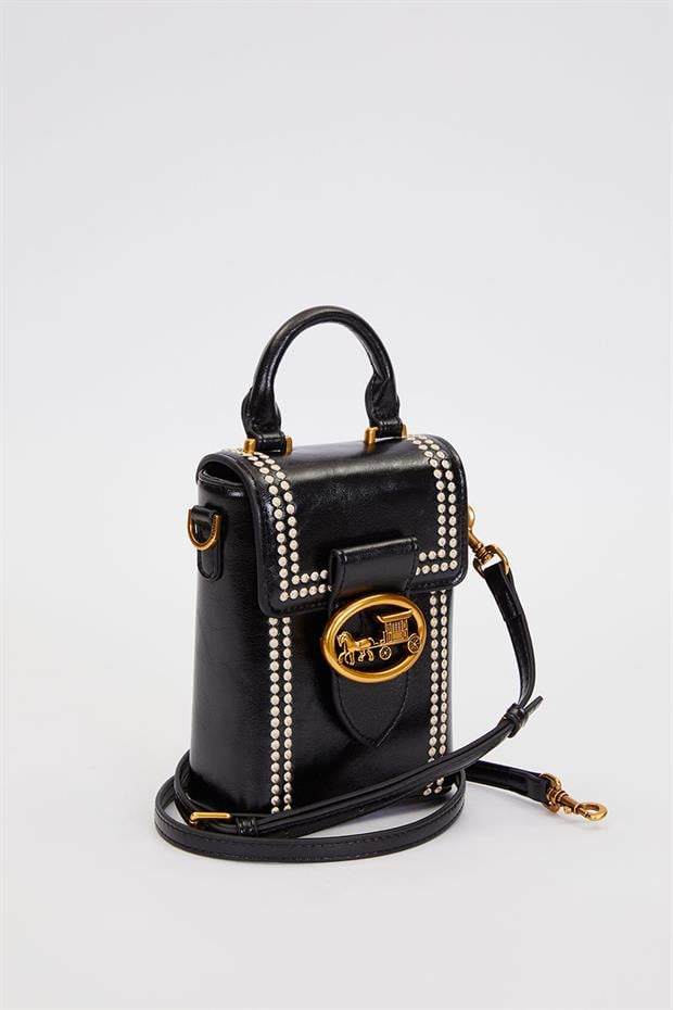 Siyah Dikdörtgen Formlu Dikişli El Çantası