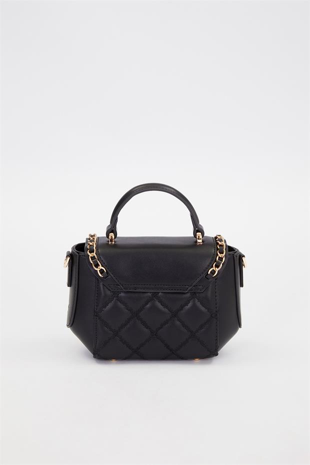 Siyah Dikdörtgen Metal Kilit Omuz Çantası