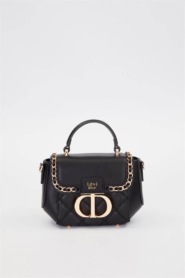 Siyah Dikdörtgen Metal Kilit Omuz Çantası