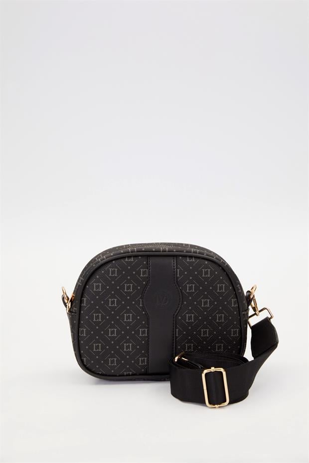 Siyah Dikey Şerit Detatylı Omuz Çantası