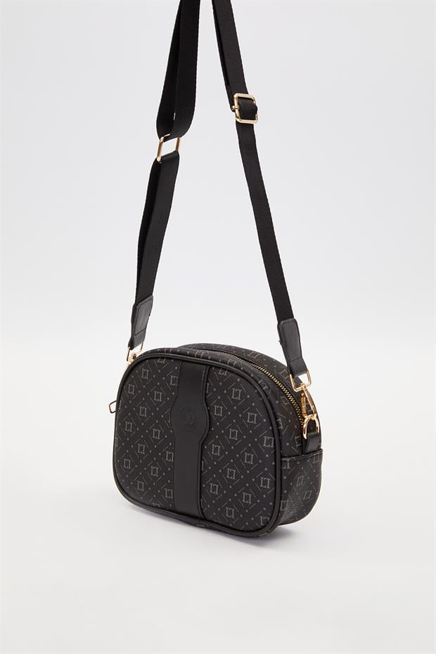 Siyah Dikey Şerit Detatylı Omuz Çantası