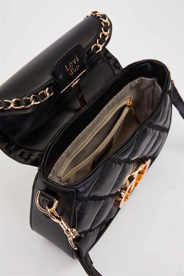 Siyah Dikişli Kapitone Model El Çantası