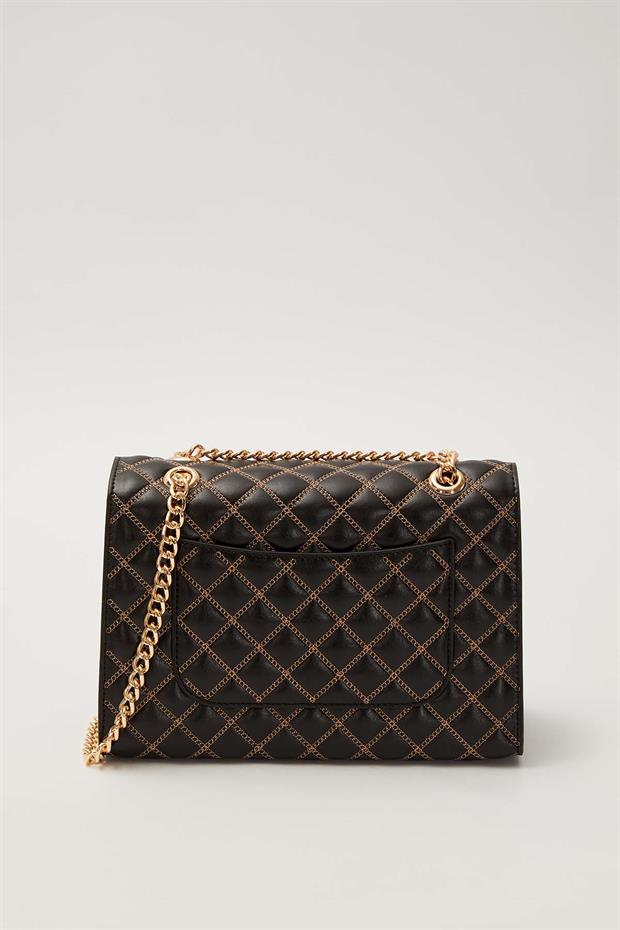 Siyah Dikişli Kapitone Omuz Çantası