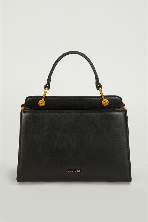 Siyah Dokulu Çift Fermuarlı El Çantası