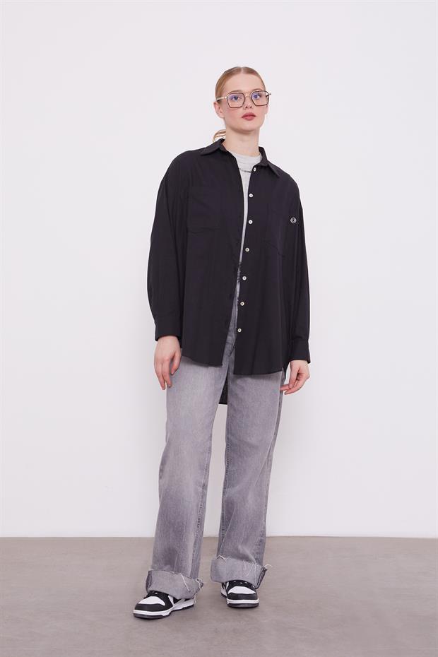 Siyah Dokulu Pamuk Gömlek