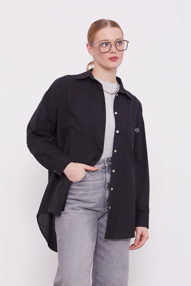 Siyah Dokulu Pamuk Gömlek