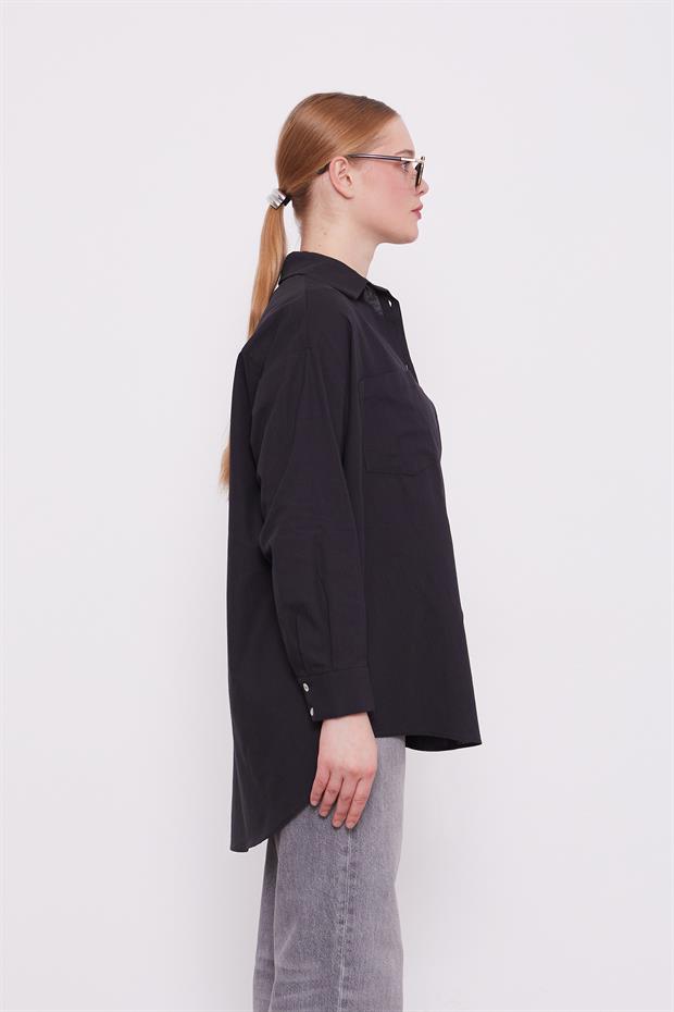 Siyah Dokulu Pamuk Gömlek