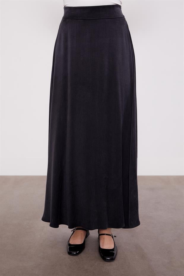 Siyah Çapraz Düğme Detay Cupra Etek Takım