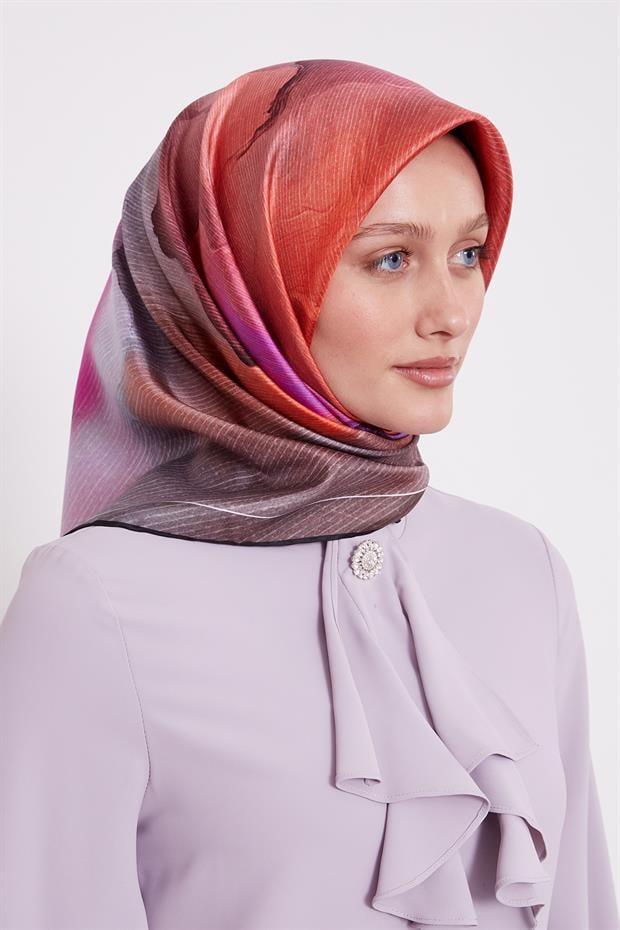 Siyah Bohem Geçişli Twill İpek Eşarp