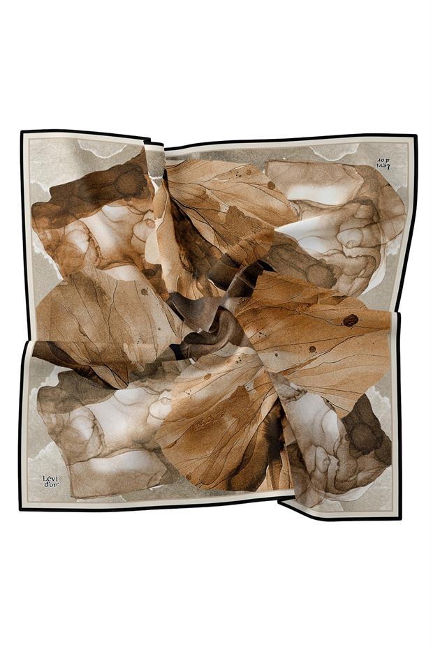 Siyah Soyut Ebruli Desen Twill İpek Eşarp