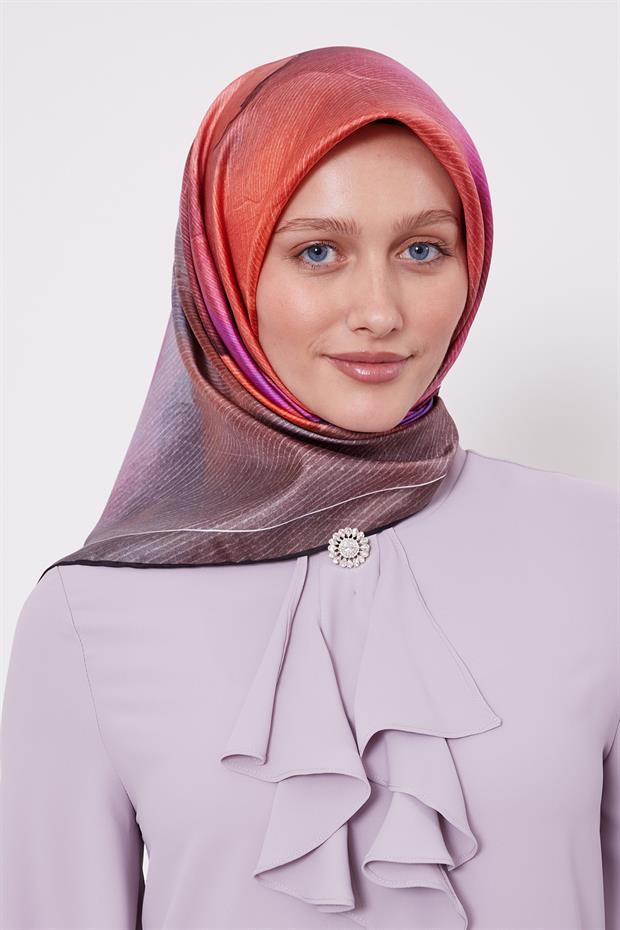 Siyah Bohem Geçişli Twill İpek Eşarp