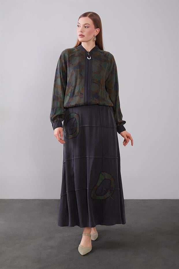 Siyah Ebruli Desenli Cupra İkili Takım