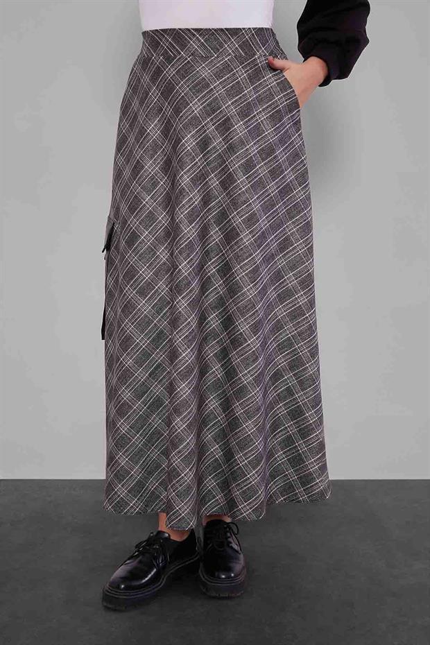 Siyah Ekose Desenli Etek Takım