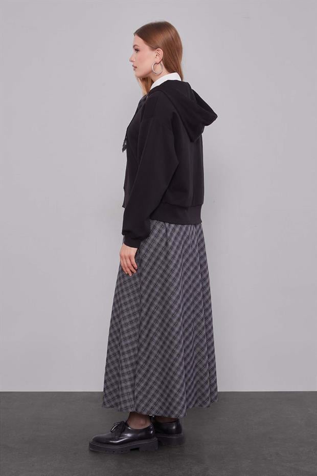 Siyah Ekose Desenli Etek Takım