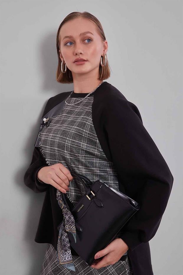 Siyah Ekose Desenli Etek Takım