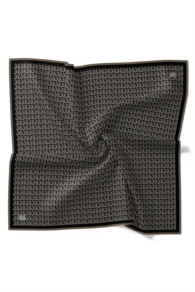 Siyah El Yazısı Desen Twill İpek Eşarp