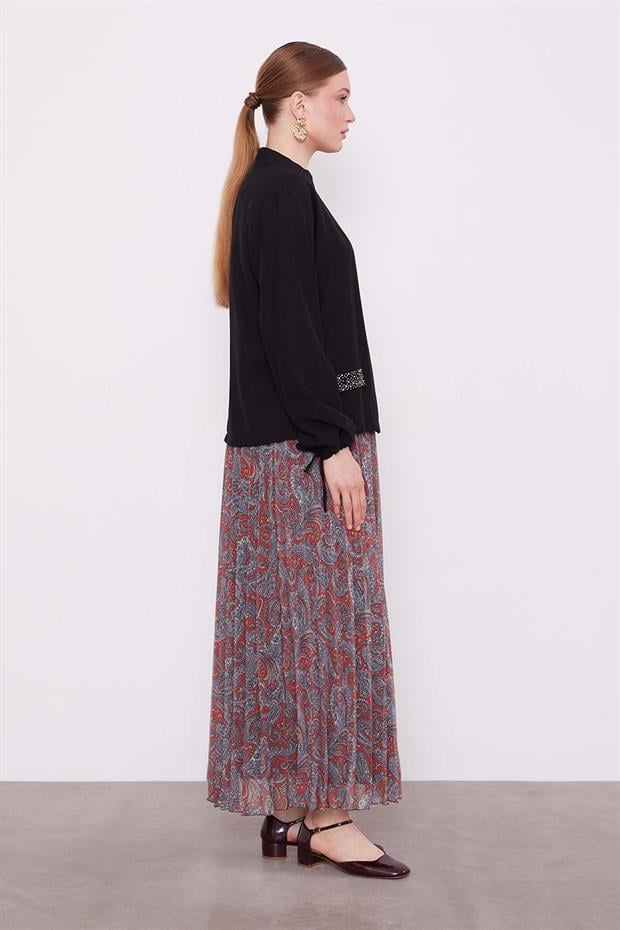 Siyah Etnik Desen Etek Takım