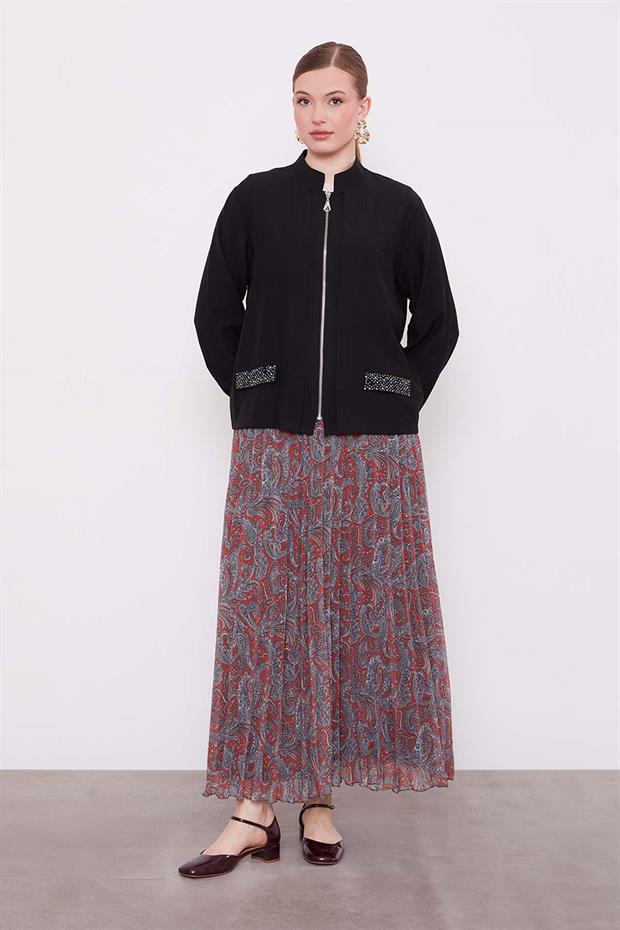 Siyah Etnik Desen Etek Takım