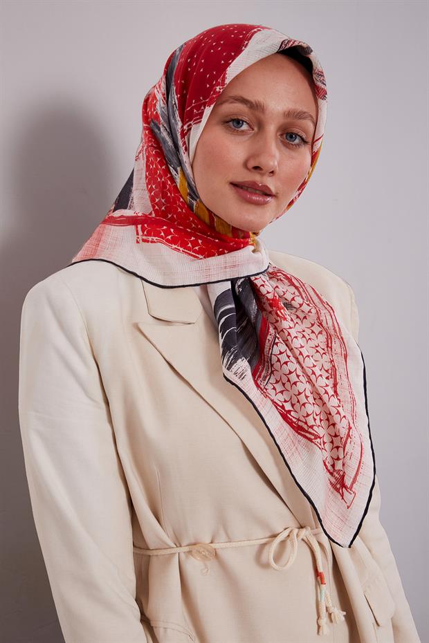 Siyah Etnik Desen Pamuk Eşarp