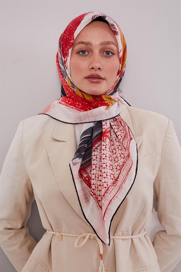 Siyah Etnik Desen Pamuk Eşarp