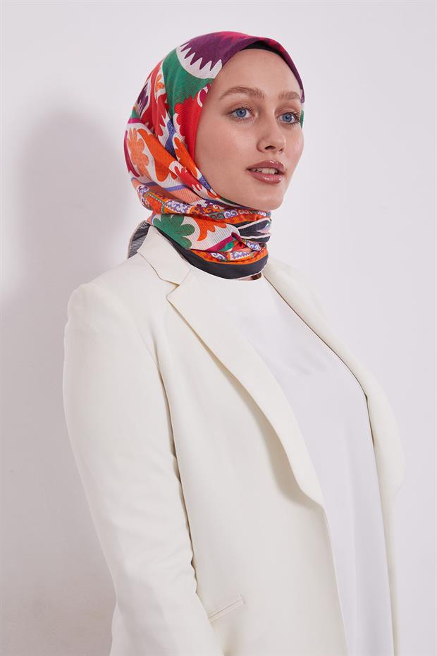 Siyah Motif Desen Pamuk Eşarp