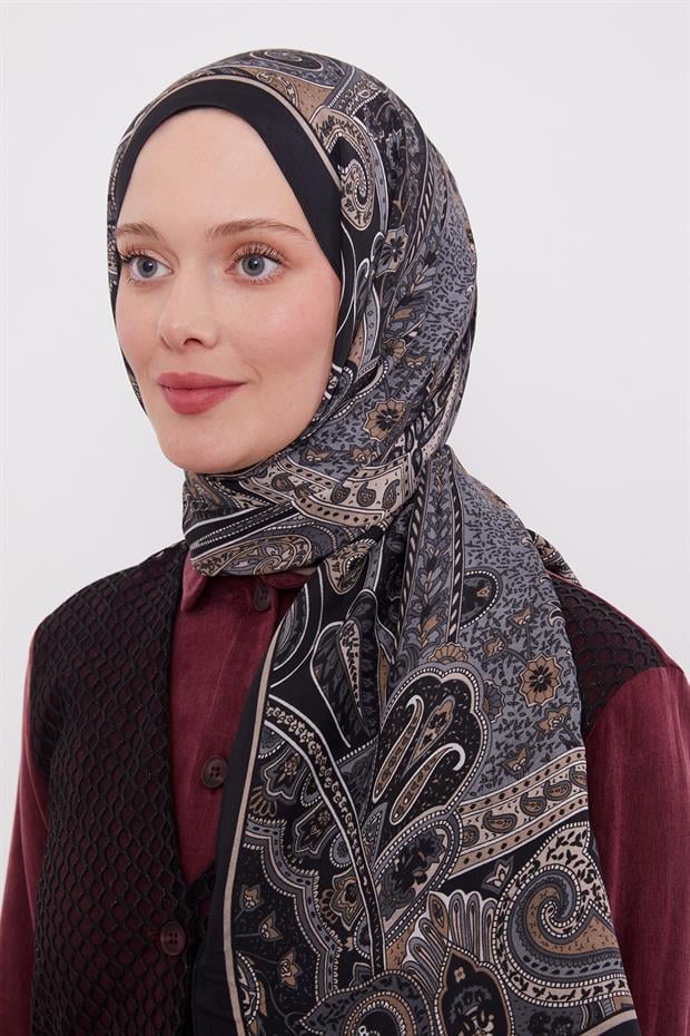 Siyah Etnik Desen Royal Şal