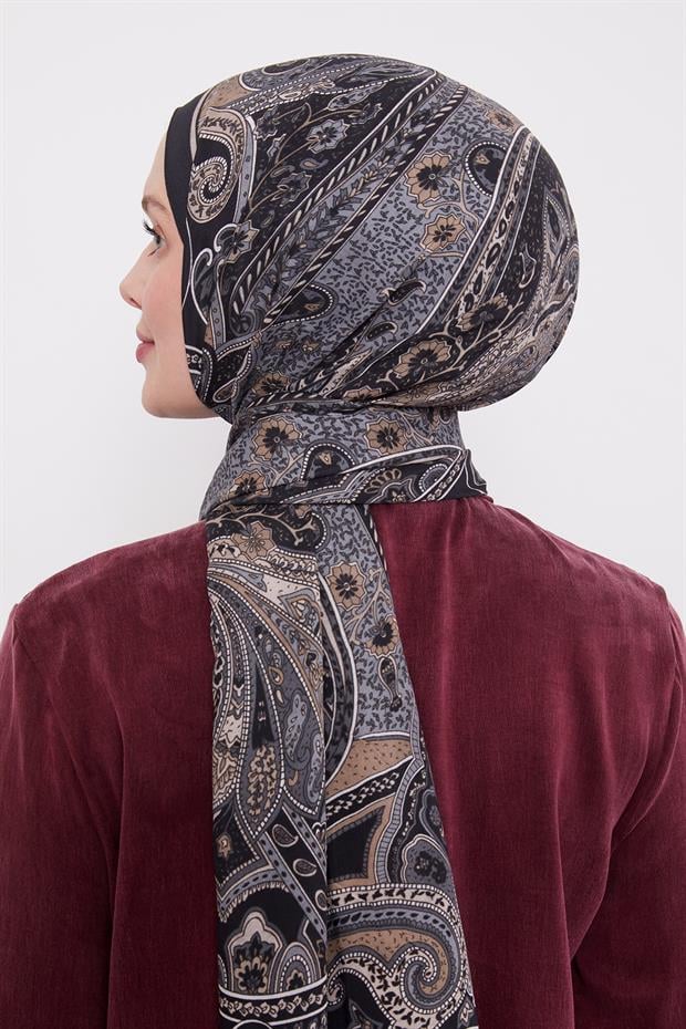 Siyah Etnik Desen Royal Şal