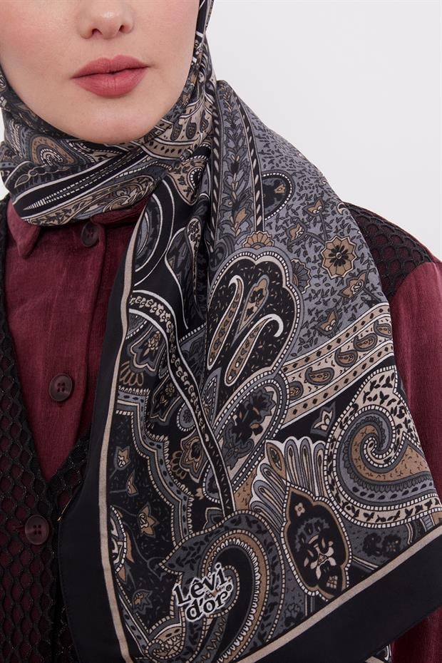Siyah Etnik Desen Royal Şal