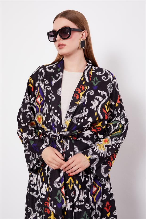 Siyah Etnik Desen Salaş Pantolonlu Takım