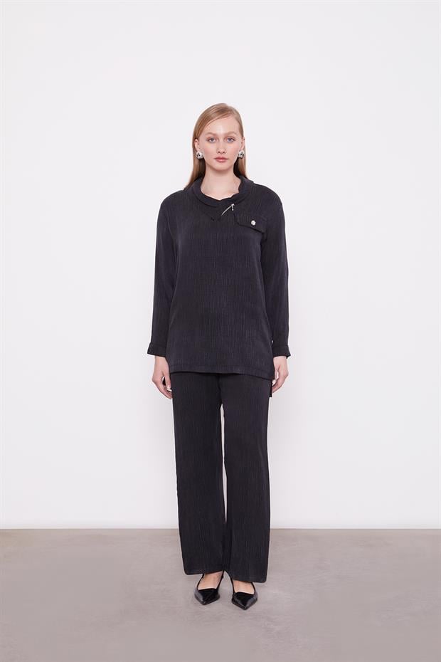 Siyah Fermuar Detaylı Tunik Takım