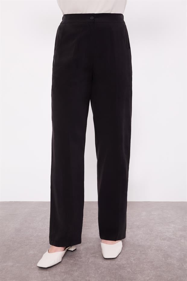 Siyah File Cep Detaylı Üçlü Tunik Takım