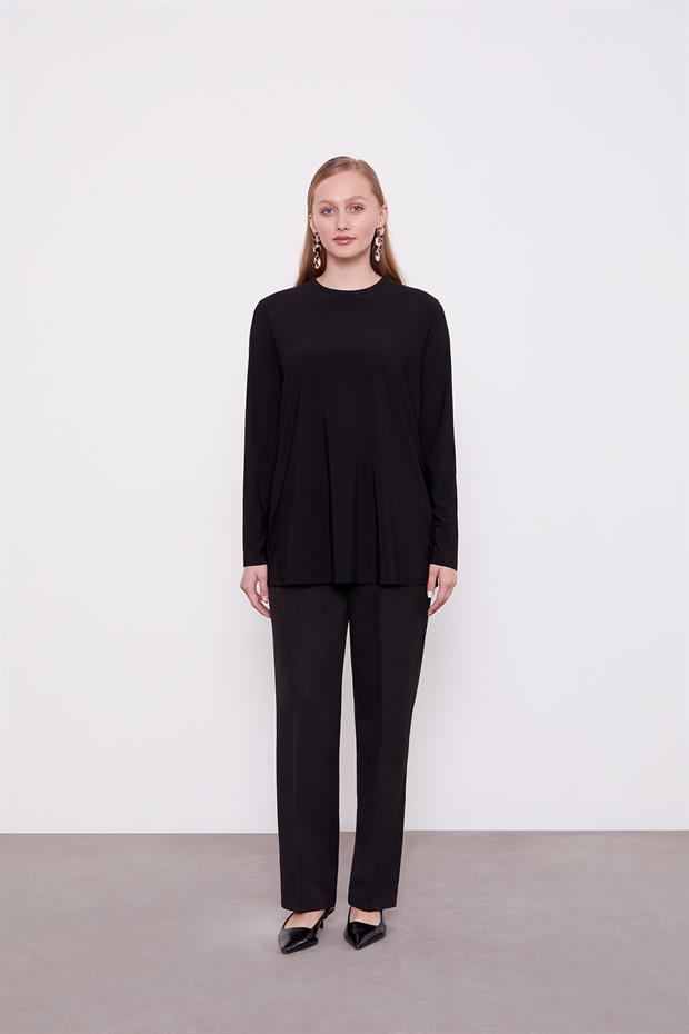 Siyah File Detaylı Belden Bağlamalı İkili Takım