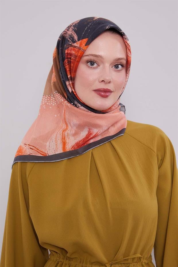 Siyah Fırça Desen Pamuk Eşarp