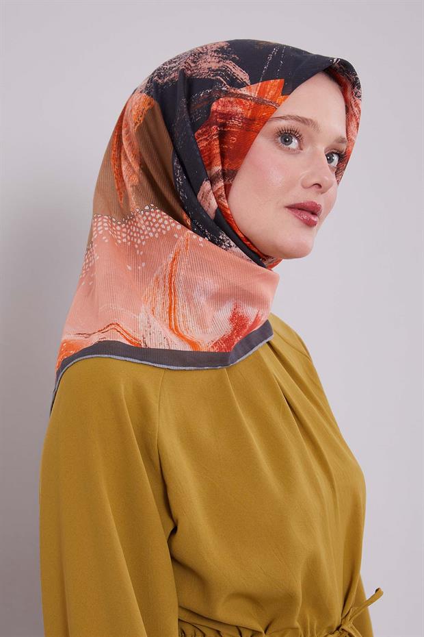 Siyah Fırça Desen Pamuk Eşarp