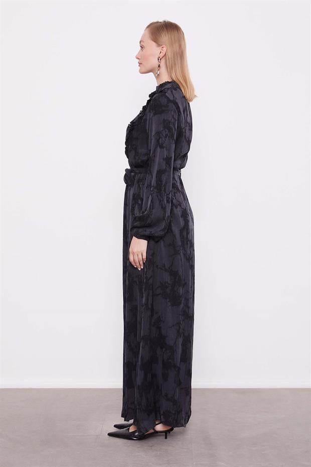 Siyah Fırfır Detaylı Cupra Elbise