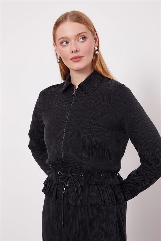 Siyah Fırfır Detaylı Cupra Etek Takım