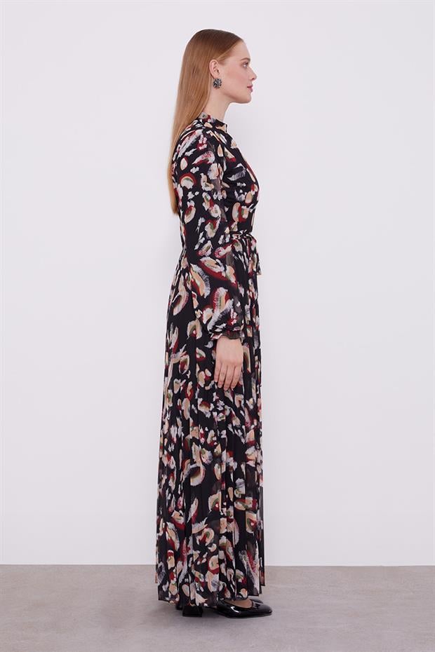 Siyah Fırfır Kol Detaylı Elbise