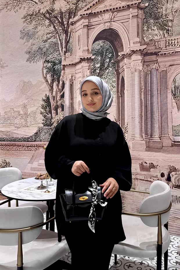 Siyah Fular Detaylı Omuz Çantası