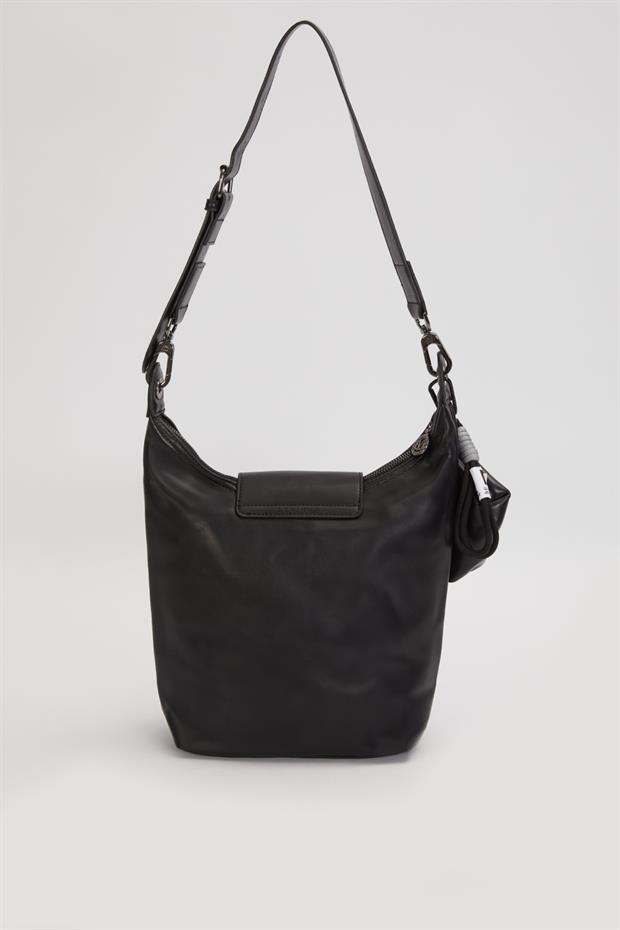 Siyah Geniş Fermuar Detaylı Omuz Çantası