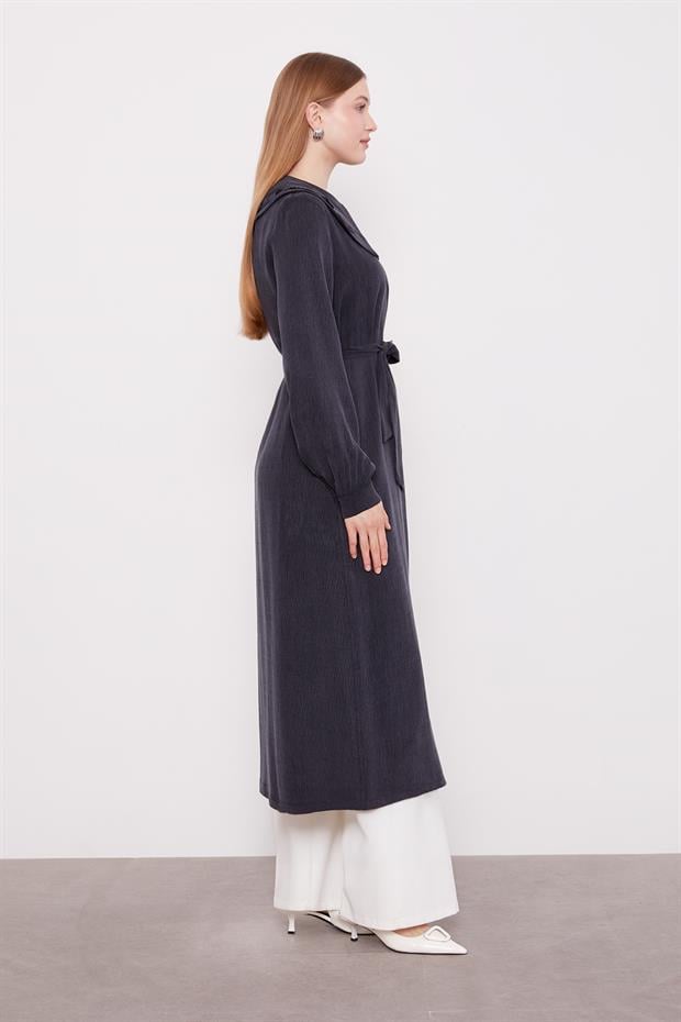 Siyah Geniş Yakalı Fermuarlı Cupra Kap